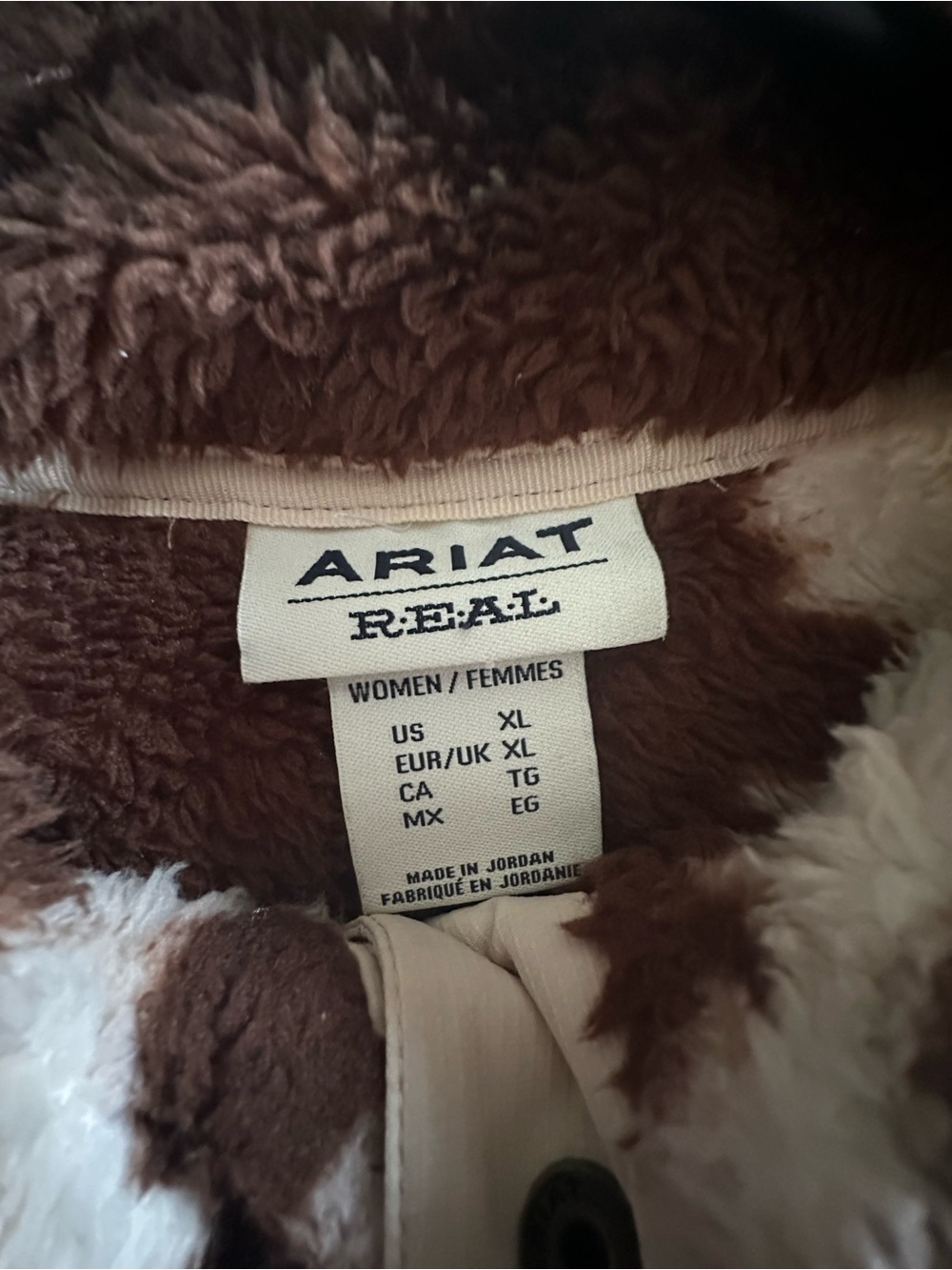 Ariat Plush Sherpa Jacket in Brown and Cream